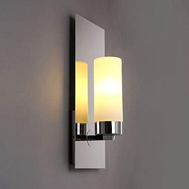 Imagem de Luminária de parede com acabamento cromado, arandelas de cabeceira modernas, luminária de parede com 1 luminária e cúpula de vidro branco, luminárias de parede modernas para penteadeira, sal