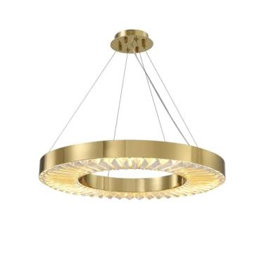 Imagem de Lustre moderno de cristal dourado LED compatível com quarto, sala de jantar e sala de estar com iluminação de lustre de controle remoto, lustres de LED, 100