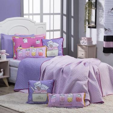 Imagem de Kit Cobre Leito Gatinhos Dupla Face c/ Almofadas Solteiro 05 Peças - D