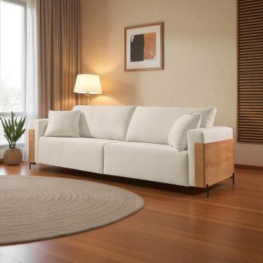 Imagem de Sofá Fixo Heitor 3 Lugares Luxo Pé de Metal 2,20m Castellar Móbile Sintético Off White