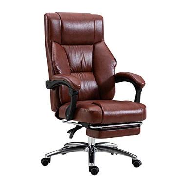 Imagem de Mesa de couro para computador para jogos com apoio para os pés ergonômica giratória mesa de computador corrimão de articulação de escritório executivo ajustável com travesseiro lombar móvel