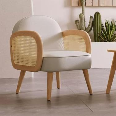 Imagem de UISLA Sofá individual de madeira maciça com apoio de braço de vime, sala de estar, recepção moderna de coleira, assento de almofada de esponja