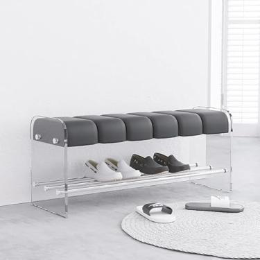Imagem de Banco de entrada premium, banco de sapato, banco de armazenamento de sapatos de acrílico, moderno, banco estofado confortável, banco de entrada, banco de sapatos, banco de quarto, couro cinza