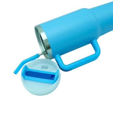 Imagem de Copo Térmico Inox Alça Flip Straw SEM LOGO com canudo INOX 1200ml(Azul bebe)