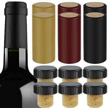 Imagem de 60 peças de selador de vinho para garrafas de vinho, kit de revendedor de garrafas de vinho com cápsulas termorretráteis de PVC em forma de T de madeira rolha de garrafa de vinho selos de garrafas de