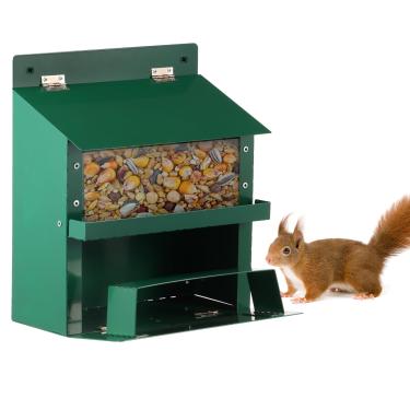 Imagem de Alimentador de esquilos de metal grande capacidade fora da casa de esquilo com cesto transparente para jardins ao ar livre e quintais