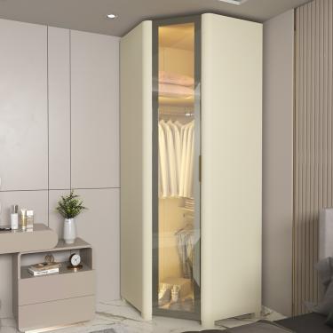 Imagem de Guarda Roupa de Canto Modulado com LED e Vidro Reflecta 1 Porta com Pés MDF Innova Gelius - Off White