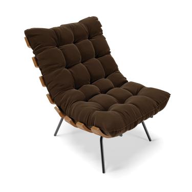 Imagem de Poltrona Costela Suede Marrom Base Metálica Preto - D'Rossi