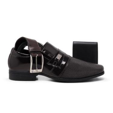 Imagem de Kit Sapato Social Masculino Bico Fino Quadrado Super Macio+Carteira+Cinto-Masculino