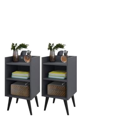 Imagem de Kit 2 Criados-Mudos Compactos com Porta-Celular e Pés Retrô Mesa Lateral Moderna Quarto (KIT MAX CINZA)