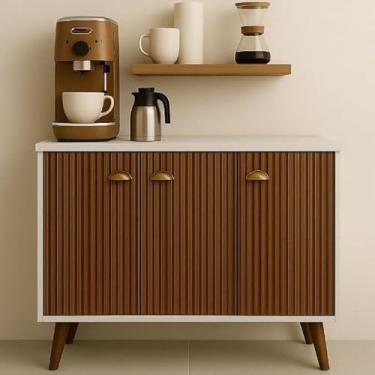 Imagem de Aparador Buffet 3 Portas com Pés Retro Cantinho Do Café (OFF/RIPADO)