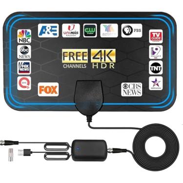 Imagem de AVNICUD Antena de TV Digital HD Amplificada Interna 2025 para Smart TV de até 480 milhas + Suporte 4K 1080p e todas as TVs mais antigas - Amplificador de sinal de interruptor inteligente ultrafino