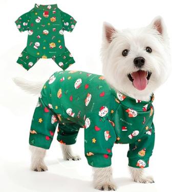 Imagem de BAEJMJK Lindo pijama para cães de Natal elástico para meninos e meninas com anel em D, roupa confortável para cães e gatos pequenos (verde, PP)
