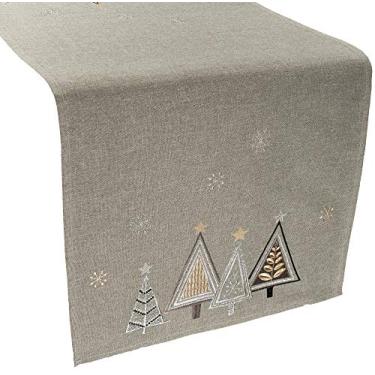 Imagem de Cachecol bordado moderno triangular árvores de Natal em cinza para corrida de mesa 40 x 84 cm