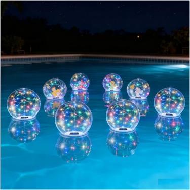 Imagem de Luzes flutuantes de piscina – Bolas flutuantes infláveis à prova d'água alimentadas por energia solar de 35,5 cm com LEDs RGB para decoração de festa, decoração de pátio externo (pacote com 8)