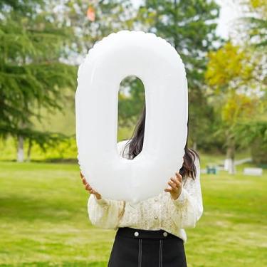 Imagem de Balão de creme número 0 de 81 cm para decoração de 1º aniversário, balões grandes autoinfláveis com números bege de 0 a 9, balões brancos de hélio para mulheres, homens, artigos de festa de