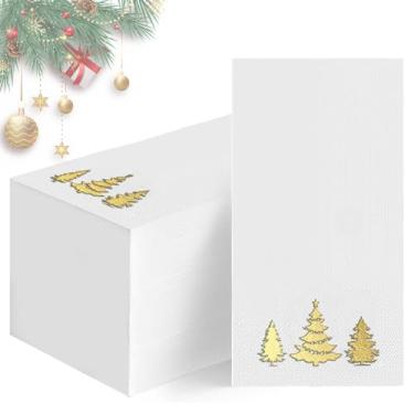 Imagem de 100 peças de guardanapo de papel de Natal folha dourada, guardanapos decorativos de festa de convidados, 3 camadas de toalhas de mão decorativas de jantar de festa de feliz Natal para Natal, inverno