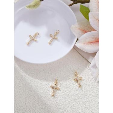 Imagem de 4 peças de pingentes de cruz micropavimentada, pingentes de zircônia cúbica de latão micro pavê pingente de berloques ornamentos retrô para fazer joias, colar faça você mesmo, brincos, achados