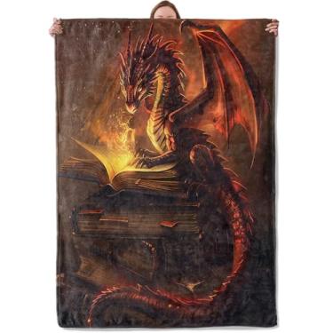 Imagem de Fantasia dragão vermelho e mágico livro tema cobertor presentes para mulheres meninas, cobertor macio e leve de flanela para sala de estar casa sofá decoração de viagem 101,6 cm x 127 cm