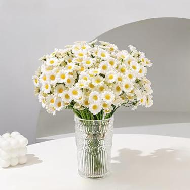 Imagem de Conjunto de 6 peças/conjunto de margaridas artificiais pequenas margaridas brancas amarelas flores caules para casa vaso de mesa decoração de festa de casamento decoração de jardim 27 cm