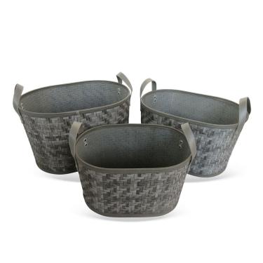 Imagem de Conjunto 3 Cestos Decorativos com Alça em Fibra Sintética Cinza QJ2010 BTC