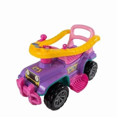 Imagem de Carrinho de Passeio Infantil com Empurrador, Roxo e Rosa, 4 Rodas, Barra Removível, Brinquedo para Bebê