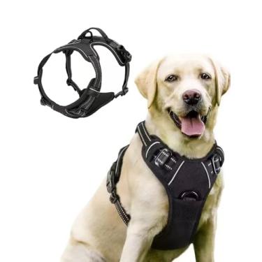 Imagem de Peitoral para cães com 2 clipes de coleira, acolchoado macio ajustável, alça refletiva de fácil controle para cães pequenos e gatos, preto, P