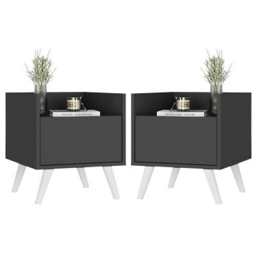 Imagem de Kit Com 2 Mesas De Cabeceira 40Cm Retrô Multimóveis V4044 Preta/Branca Preto/Branco