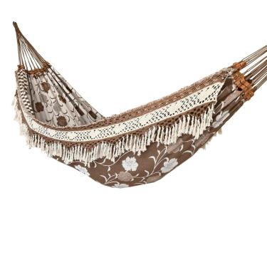 Imagem de Rede de Descanso Casal Indiana Artesanal Luxuosa 4,20m – Algodão, Feita à Mão, Super Confortável e Resistente(CARAMELO BEGE PREMIUM CARIBE)
