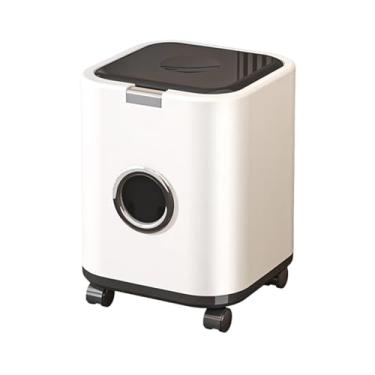 Imagem de ＫＬＫＣＭＳ Lixeira com rodas, lixeira decorativa móvel, para banheiro, penteadeira, quarto, garagem, escritório, Branco