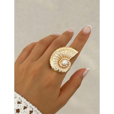 Imagem de Anel feminino vintage boêmio com concha de estrela do mar banhado a ouro banhado a prata joia de praia boho