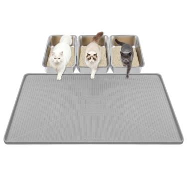 Imagem de Lorvain Tapetes de areia para gatos, 114 x 76 cm, tapete de silicone extra grande para caixa de areia, tapete de armadilha de areia fácil de limpar, macio para patas de gatinho, impermeável, à prova