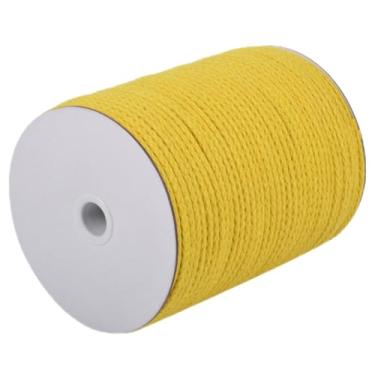 Imagem de CAQUBO Cordão de macramê trançado 8 mm x 65 jardas, cor amarela, cordão de algodão natural não branqueado, corda para artesanato, corda grossa em forma de caixa, suprimentos de macramê natural para