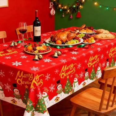 Imagem de Toalha de mesa de plástico descartável para decoração de Natal, retangular, 1 pacote com 137 x 274 cm, decoração de festa, decoração de mesa para ambientes internos e externos, artigos de festa, pano