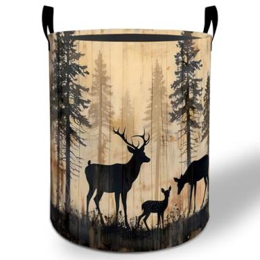 Imagem de Cesto de roupa suja de veado 50 x 40 cm, balde de armazenamento de roupas Oxford dobrável à prova d'água para quarto, banheiro, quarto, berçário, organizador de brinquedos, presentes para crianças