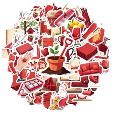 Imagem de 70 peças itens vermelhos objetos diários decoração de casa pacote de adesivos de PVC elegantes adesivos DIY para notebook, bagagem, celular, copo, guitarra, faça você mesmo, bicicleta, skate, laptop