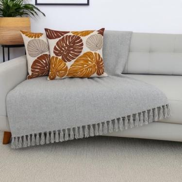 Imagem de Manta Para Sofá Gigante Luxo 100% Algodão com Franjas – Conforto e Decoração Elegante (CINZA NEBLINA)