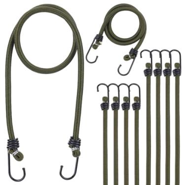Imagem de BENECREAT 10 cordas elásticas com ganchos de ferro, tiras elásticas de choque de 78 cm para bagagem, itens de agrupamento, lonas de fixação, tendas (verde-oliva escura)