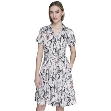 Imagem de Karl Lagerfeld Vestido feminino com estampa brilhante de botões, Branco macio/rosa multi, 46