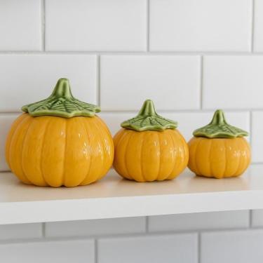 Imagem de Conjunto de Potes Decorativos Abóbora em Cerâmica Amarelo Kit com 3 Pe