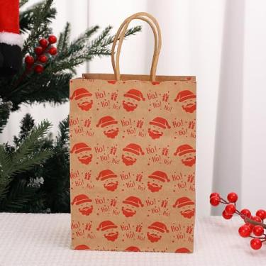 Imagem de Sacos de presente de papel kraft de Natal com alças reutilizáveis para festa de Natal, biscoitos, sacos de embrulho estilo H