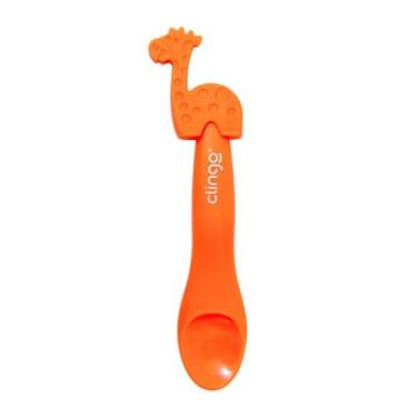 Imagem de Colher Infantil Silicone Premium com Animais Laranja Clingo