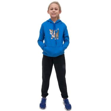 Imagem de Kit Blusa Moletom Menina Infantil Canguru Com Calça de Frio Lisa Para Escola Passeio Moda Inverno