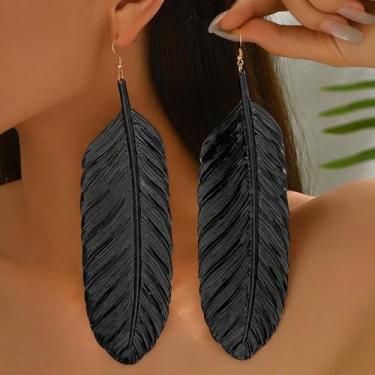 Imagem de Brincos femininos com pingente de ouro grosso, preto, folha longa, exclusivos, minimalistas, joias presentes de amizade para mulheres, presentes de Natal