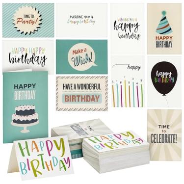 Imagem de Cartões de aniversário embalados com envelopes – Pacote com 60 cartões sortidos em branco para todas as idades, sortidos cartões unissex com 12 designs divertidos, 10 x 15 cm, cartolina premium de 250