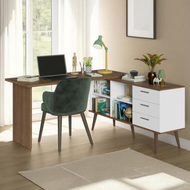 Imagem de Escrivaninha Mesa De Estudos De Canto 3 Gavetas Branco/rustic Lisboa Madesa