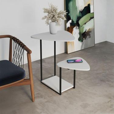 Imagem de Mesal Lateral Cibele Tampo Esfiha Ferro Preto Tampo Branco