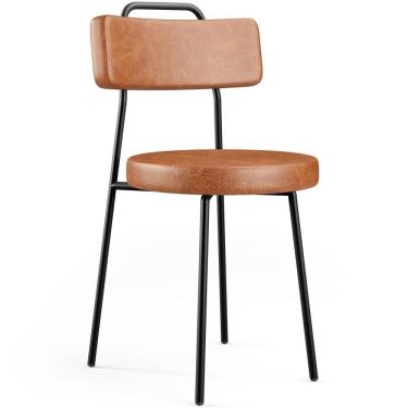 Imagem de Cadeira Decorativa Estofada Para Sala De Jantar Barcelona L02 Couríssimo Camel