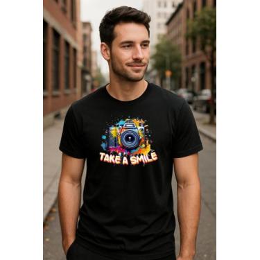 Imagem de Camiseta 100% Algodão Estampa Câmera Fotográfica Retrô - Lhshop, Preto