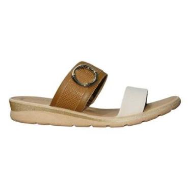 Imagem de Tamanco Rasteiro Slide de Couro Feminino Usaflex MA0302001 Marrom-Feminino